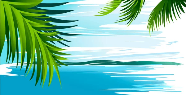 Vakantie Achtergrond Met Oceaan Palm Bladeren — Stockvector