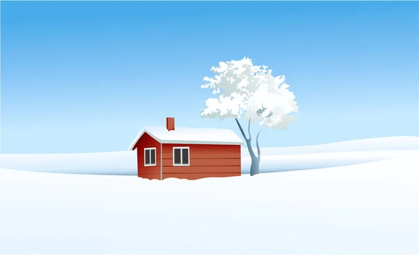 Kerst Winter Landschap Met Kleine Nederzetting — Stockvector