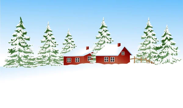 Paysage Hiver Noël Avec Petit Village — Image vectorielle