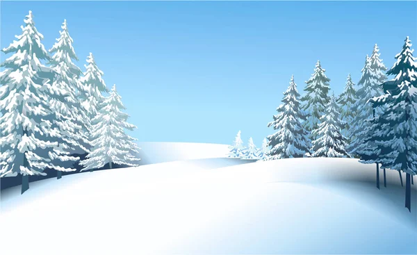 Fondo Navidad Con Árboles Cubiertos Nieve — Vector de stock