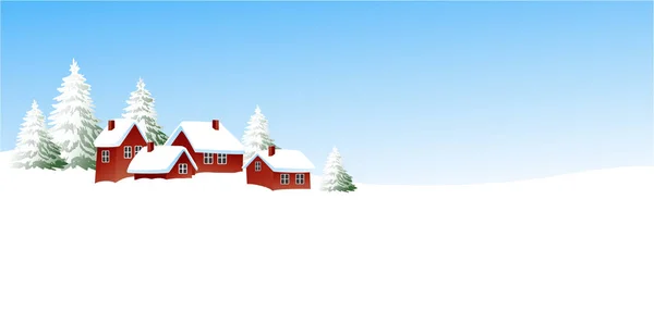 Зимний Пейзаж Рождества Небольшим Поселением — стоковый вектор