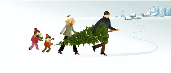与幸福的家庭庆祝圣诞假日背景 — 图库矢量图片