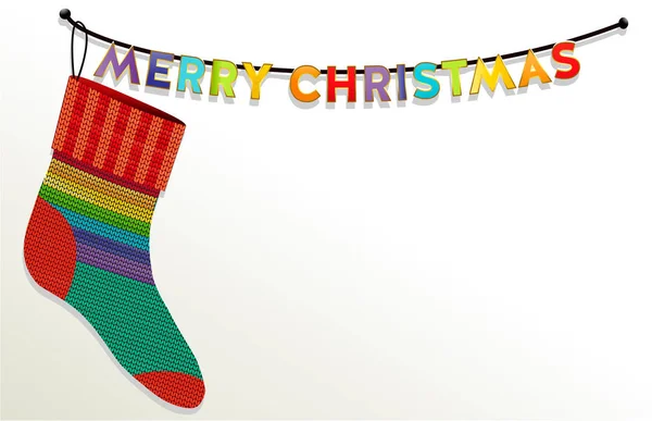 Kerstmis Achtergrond Met Regenboog Kerst Sock Voor Geschenken — Stockvector