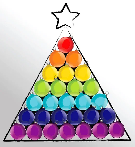 虹色のボール クリスマス ツリー — ストックベクタ