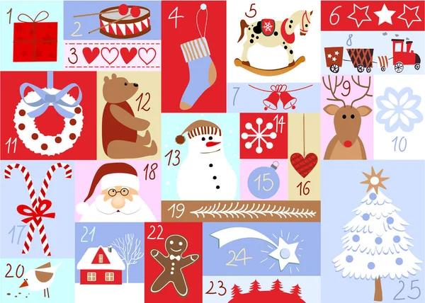 Kalendarz Adwentowy Tło Wakacje Christmas — Wektor stockowy