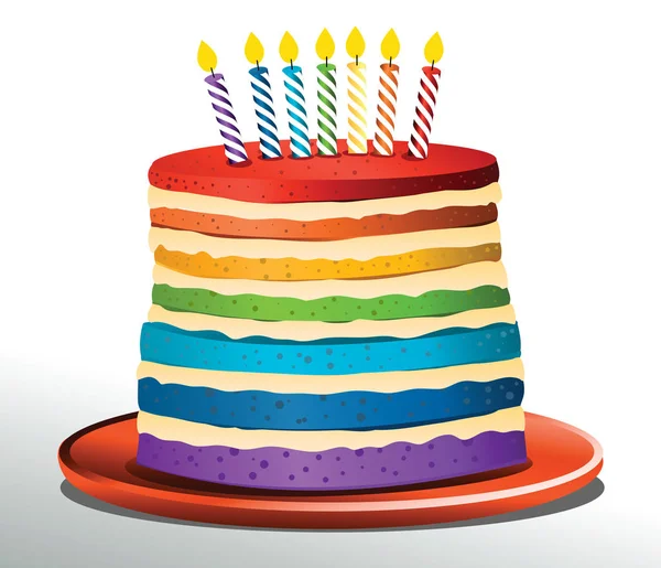 Sweet Birthday Cake Rainbow Colors — Stock Vector
