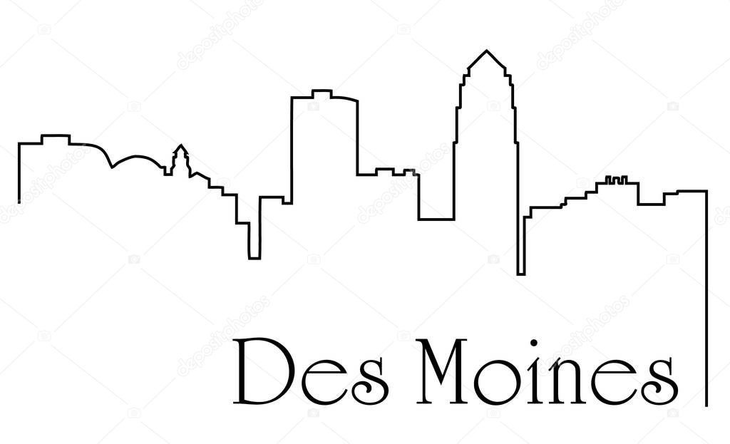 Des Moines city one line drawing abstract background with cityscape