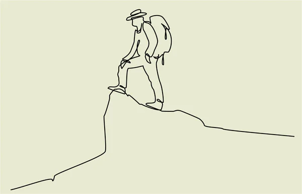 Voyageur Montagne Dessin Ligne — Image vectorielle