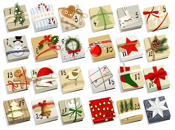 Calendario Adviento Regalos Navidad Con Fechas Calendario Adviento — Vector de stock