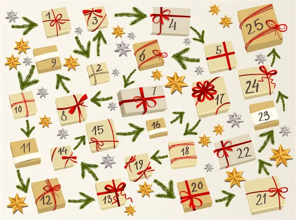 Adventkalender Kerstcadeaus Met Datums Van Advent Kalender — Stockvector