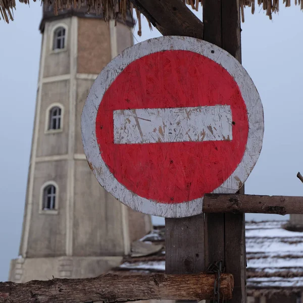 Enter Jel Világítótorony Háttérben Osb Táblán — Stock Fotó