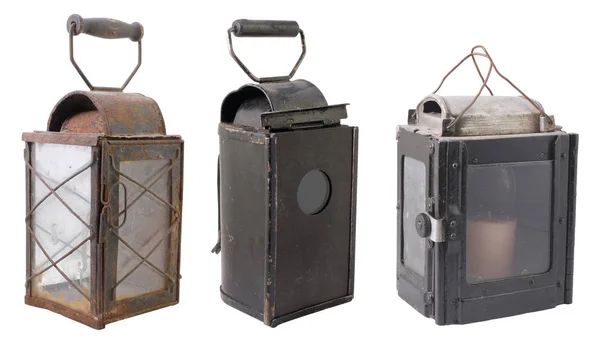 Three Antique Lanterns Isolated White — Stock Photo, Image