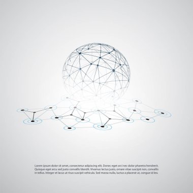 Siyah ve Beyaz Modern en az tarzı bulut bilgisayar, ağ yapısı, telekomünikasyon konsept tasarımı, ağ bağlantıları, şeffaf geometrik tel kafes 