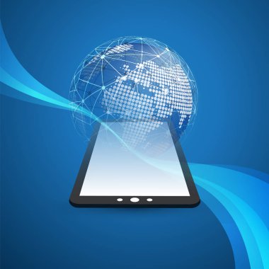 Dijital Ağ bağlantıları, teknolojik altyapı - Cloud Computing tasarım konsepti ile şeffaf geometrik tel kafes ve dünya küre