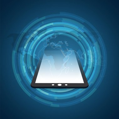Mobil bilgisayar ve ağlar kavramı ile Dünya Haritası - soyut küresel dijital bağlantıları, teknolojik altyapı, yaratıcı tasarım öğe şablonu