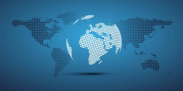 Conexões de rede digital, plano de fundo de tecnologia Conceito de projeto de computação em nuvem com globo terrestre manchado e mapa do mundo — Vetor de Stock