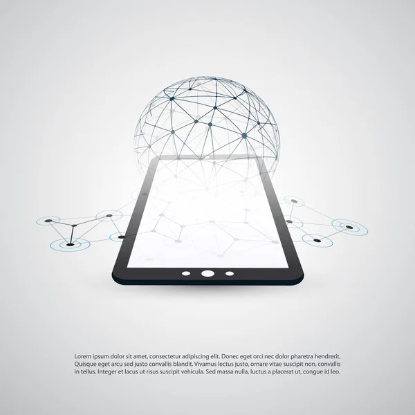 Connessioni di rete digitali, sfondo della tecnologia mobile Concetto di progettazione del cloud computing con wireframe geometrico trasparente — Vettoriale Stock