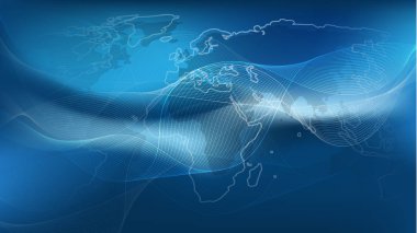 Fütüristik küresel iş, Cloud Computing, dijital ağ bağlantıları ve teknoloji tasarım konsepti ile Dünya Haritası