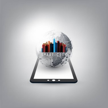 Renkli akıllı şehir, tasarım kavramı - dijital ağ bağlantıları, teknolojik altyapı bulut