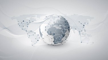 Küresel ağ ve tasarım konsepti Dünya küre ve Dünya Haritası - dijital ağ bağlantıları, teknolojik altyapı ile bulut