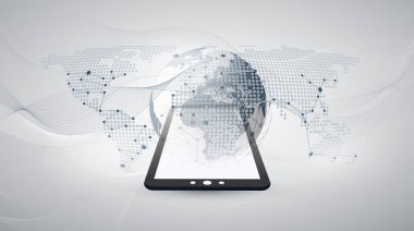 Dijital Ağ bağlantıları, teknolojik altyapı - Cloud Computing tasarım konsepti ile benekli dünya dünya ve Dünya Haritası