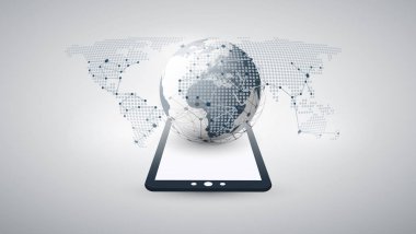 Dijital Ağ bağlantıları, teknolojik altyapı - Cloud Computing tasarım konsepti ile benekli dünya dünya ve Dünya Haritası