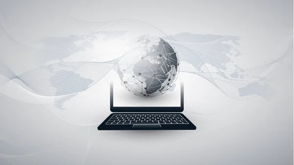 Digitale Netzwerkverbindungen, technologischer Hintergrund - Cloud Computing Designkonzept mit Erdkugel und Weltkarte — Stockvektor