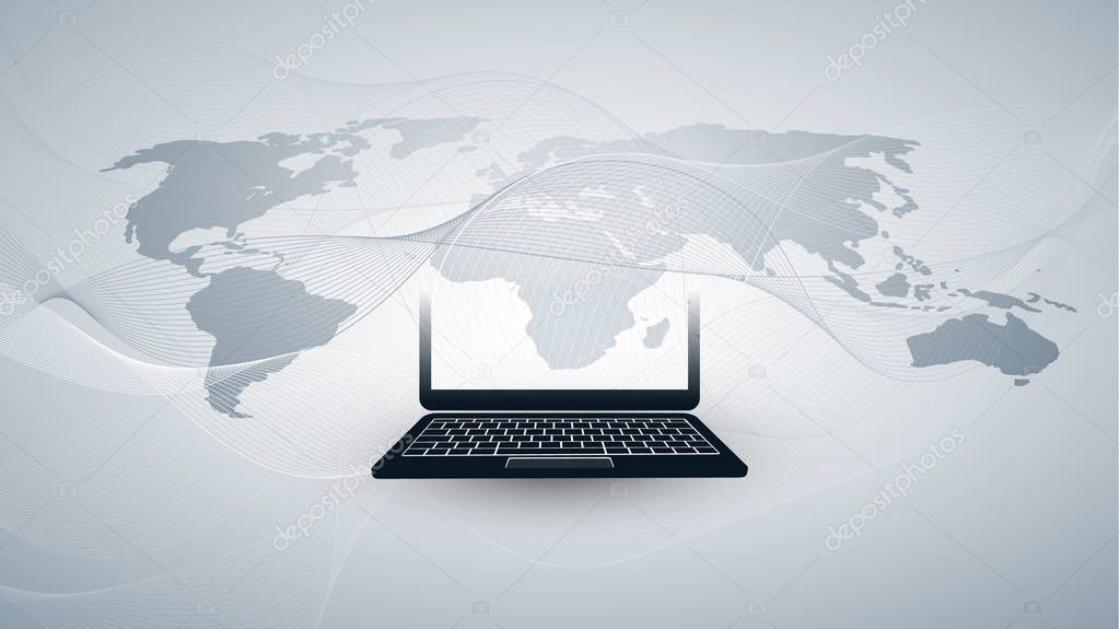 Digital Network Connections, Technology Background - Cloud Computing Design Concept with World Map