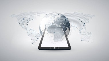 Dijital Ağ bağlantıları, teknolojik altyapı - Cloud Computing tasarım konsepti ile benekli dünya dünya ve Dünya Haritası