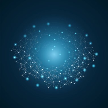 Bulut bilgisayar ve ağlar, küresel dijital bağlantıları, teknoloji kavramı arka plan, yaratıcı tasarım şablonu ile Mesh ağ