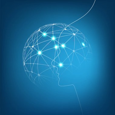 Makine yapay zeka, öğrenme, bulut bilgi işlem, otomatik tel kafes küre ve insan yüzü yapısı destek yardım ve ağlar tasarım konsepti