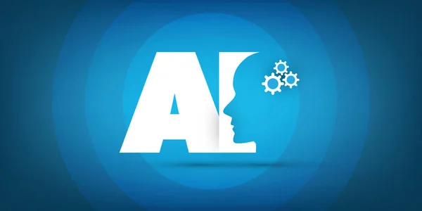 Diep leren en toekomstige Concept technologieontwerp met Ai Label en menselijk hoofd — Stockvector