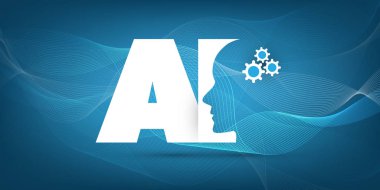 AI etiketli ve insan kafası derin öğrenme ve gelecekteki teknoloji konsept tasarımı