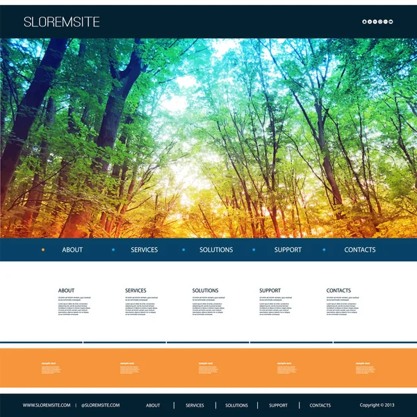 Πρότυπο σχεδίασης ιστοσελίδα για την επιχείρησή σας με φυσική εικόνα φόντου - δάση, δέντρα, Shunshine — Διανυσματικό Αρχείο