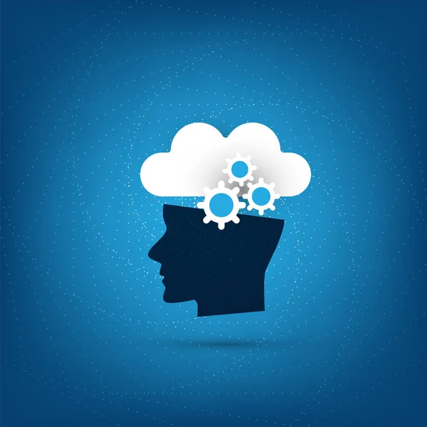 Concept de Machine Learning, Intelligence Artificielle et Réseaux avec Cloud et Human Head — Image vectorielle