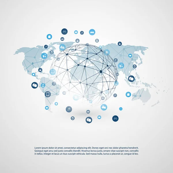 Internet des objets, Cloud Computing Concept de conception avec des icônes - Connexions réseau numérique, Contexte technologique — Image vectorielle