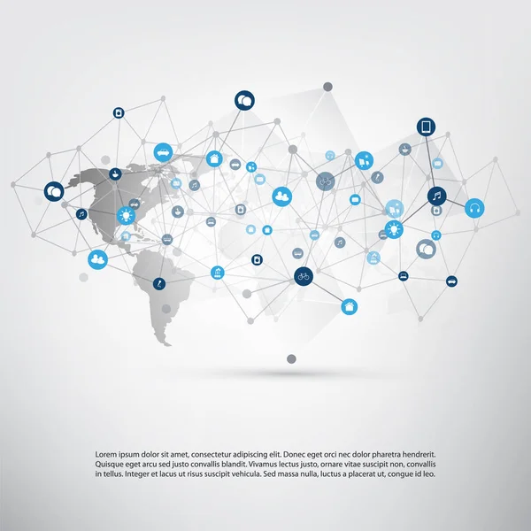 Internet des objets, Cloud Computing Concept de conception avec des icônes - Connexions réseau numérique, Contexte technologique — Image vectorielle