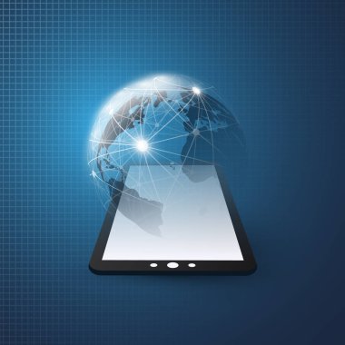 Cloud Computing tasarım konsepti ile dünya küre ve Tablet Pc - dijital ağ bağlantıları, teknolojik altyapı