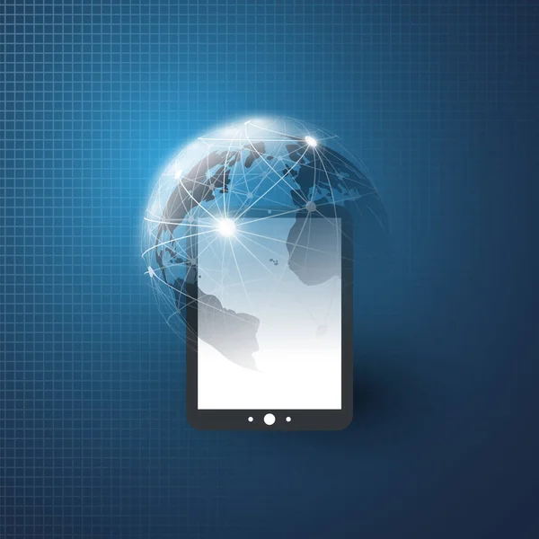 Cloud Computing Design Concept met Earth Globe en Tablet Pc - digitale netwerkverbindingen, technische achtergrond — Stockvector