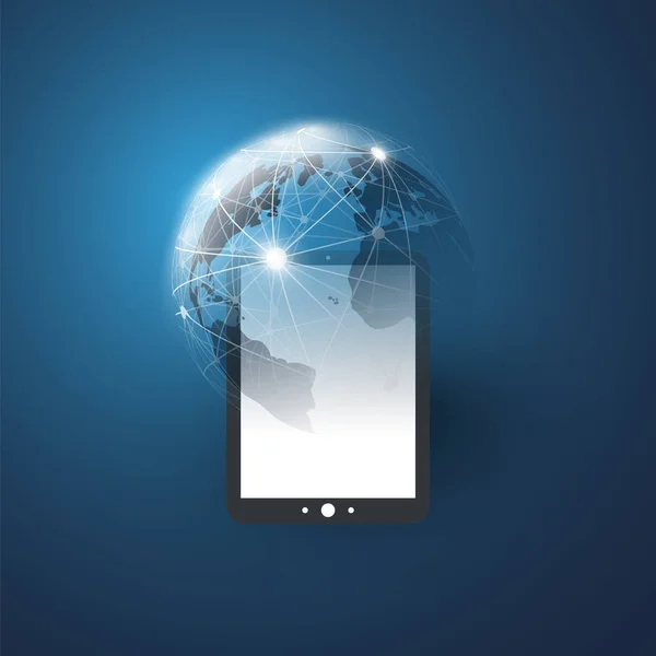 Designkonzept Cloud Computing mit Erdkugel und Tablet-PC - digitale Netzwerkverbindungen, technologischer Hintergrund — Stockvektor