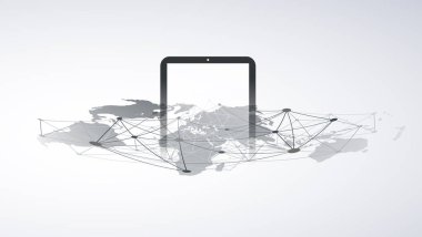 Dijital Ağ bağlantıları, mobil teknoloji arka plan - Cloud Computing tasarım konsepti ağ kafes ve Tablet Pc ile