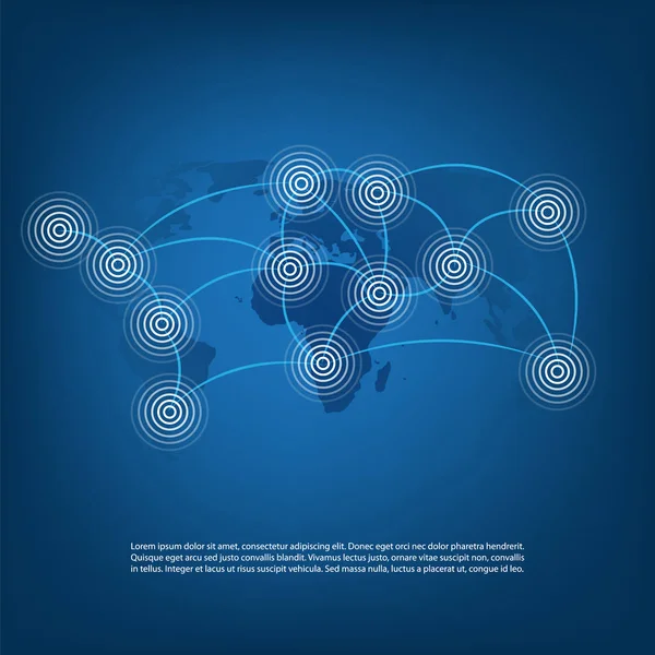 Digital Network Connections, Technology Background - Cloud Computing Design Concept with Mesh and World Map — Stock Vector