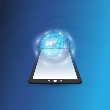 Cloud Computing tasarım konsepti ile dünya küre ve Tablet Pc - dijital ağ bağlantıları, teknolojik altyapı