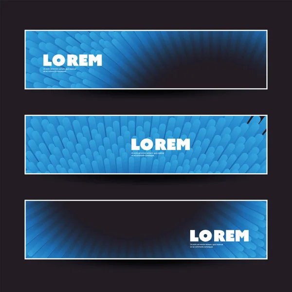 Aantal horizontale kleurrijke Banner of Header ontwerp voor uw bedrijf met abstracte blauwe en zwarte 3d patroon - creatieve Vector sjabloon — Stockvector