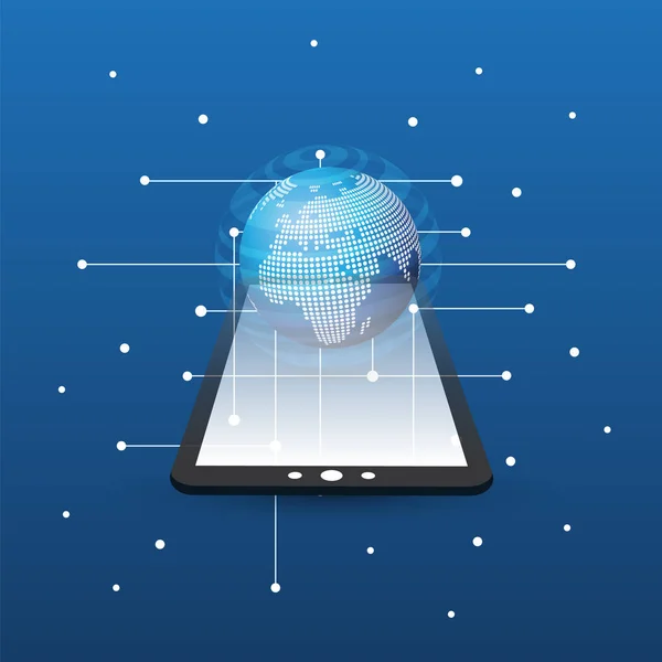 Cloud Computing Concept de conception avec Globe Terre et Tablet PC - Connexions réseau numérique, Contexte technologique — Image vectorielle