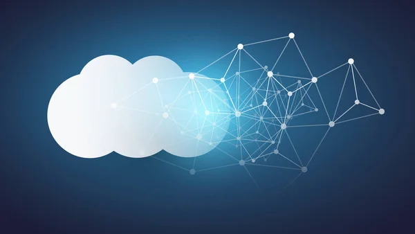 Cloud Computing Design Concept - digitale aansluitingen, technische achtergrond met wereldkaart en netwerk Mesh — Stockvector