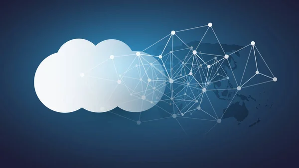 Cloud Computing tasarım konsepti - dijital bağlantıları, teknolojik altyapı ile Dünya Haritası ve ağ kafes — Stok Vektör