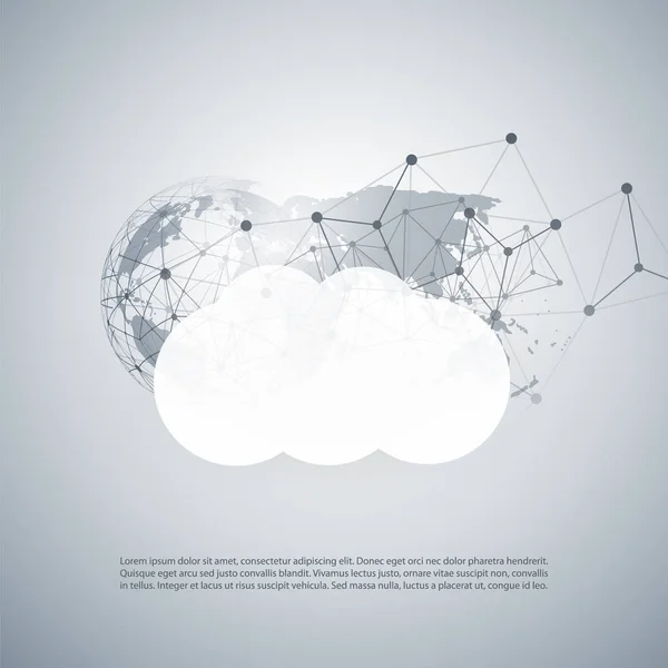 Cloud Computing koncepció - digitális kapcsolatok, informatikai háttér, a World Map és a Mesh hálózat — Stock Vector