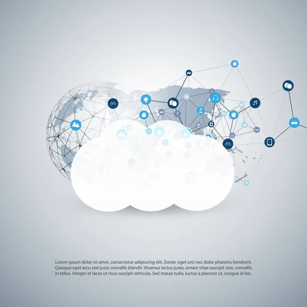 Internet delle cose, Cloud Computing Design Concept with Icons - Connessioni di rete digitali, Contesto tecnologico — Vettoriale Stock