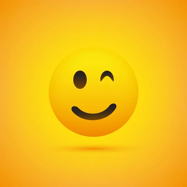 Sorrindo Piscando Emoji Simples Brilhante Feliz Emoticon Fundo Amarelo Vector — Vetor de Stock